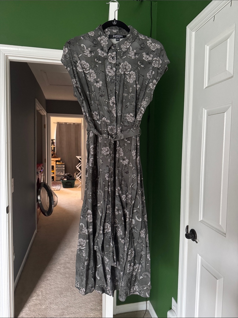 Midi Button Down Shirt Dress with Flowers, Spiders & Snakes